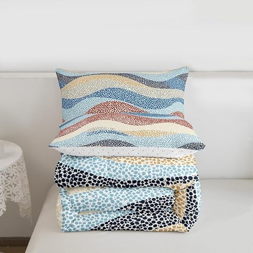 Miniatura 7 de Erosebridal Juego de ropa de cama abstracta de olas marinas tamaño Queen, juego de ropa de cama y colecciones de arte minimalista moderno, edredón