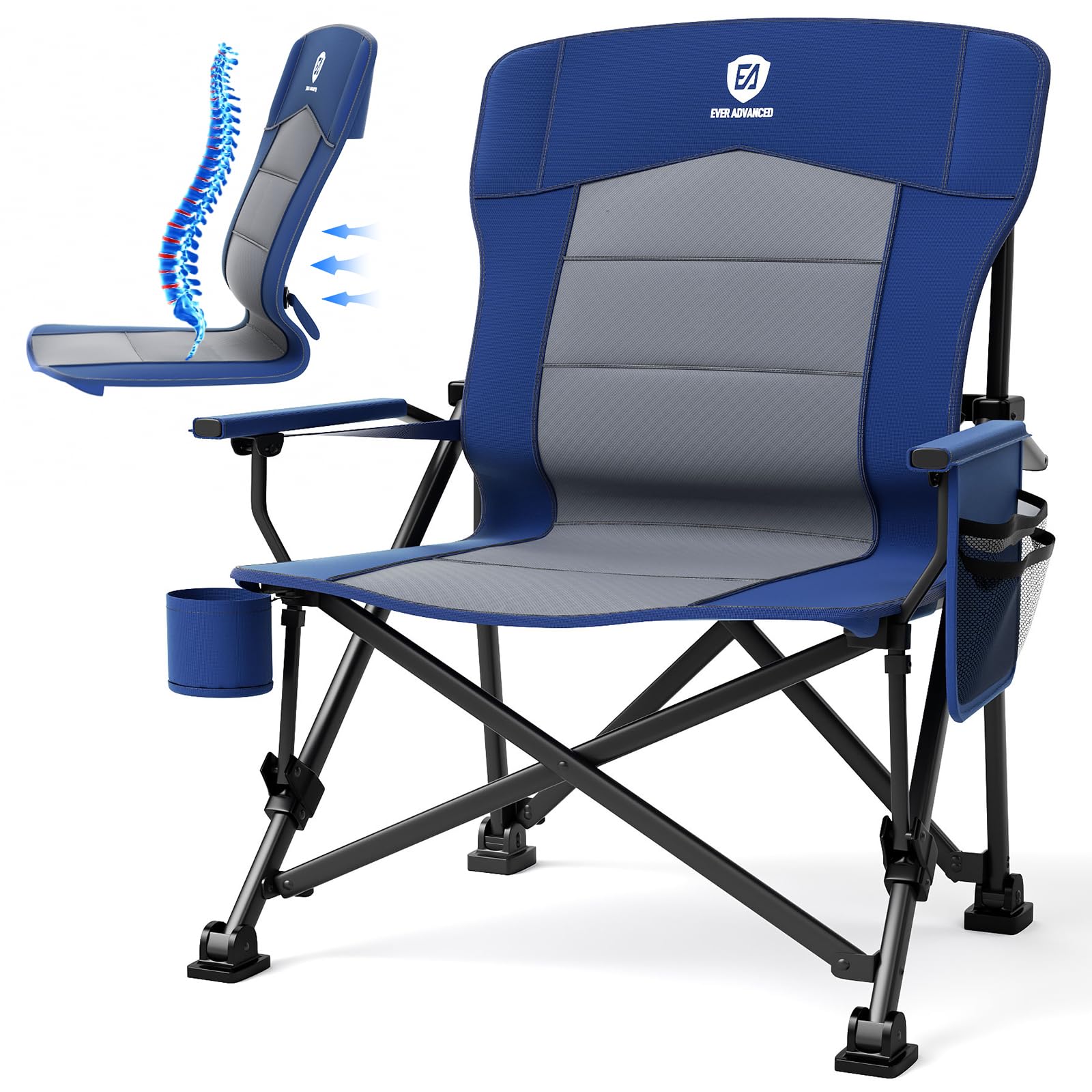 EVER ADVANCED Campingstuhl Faltbar 230KG Belastbar XL Lendenwirbelstütze