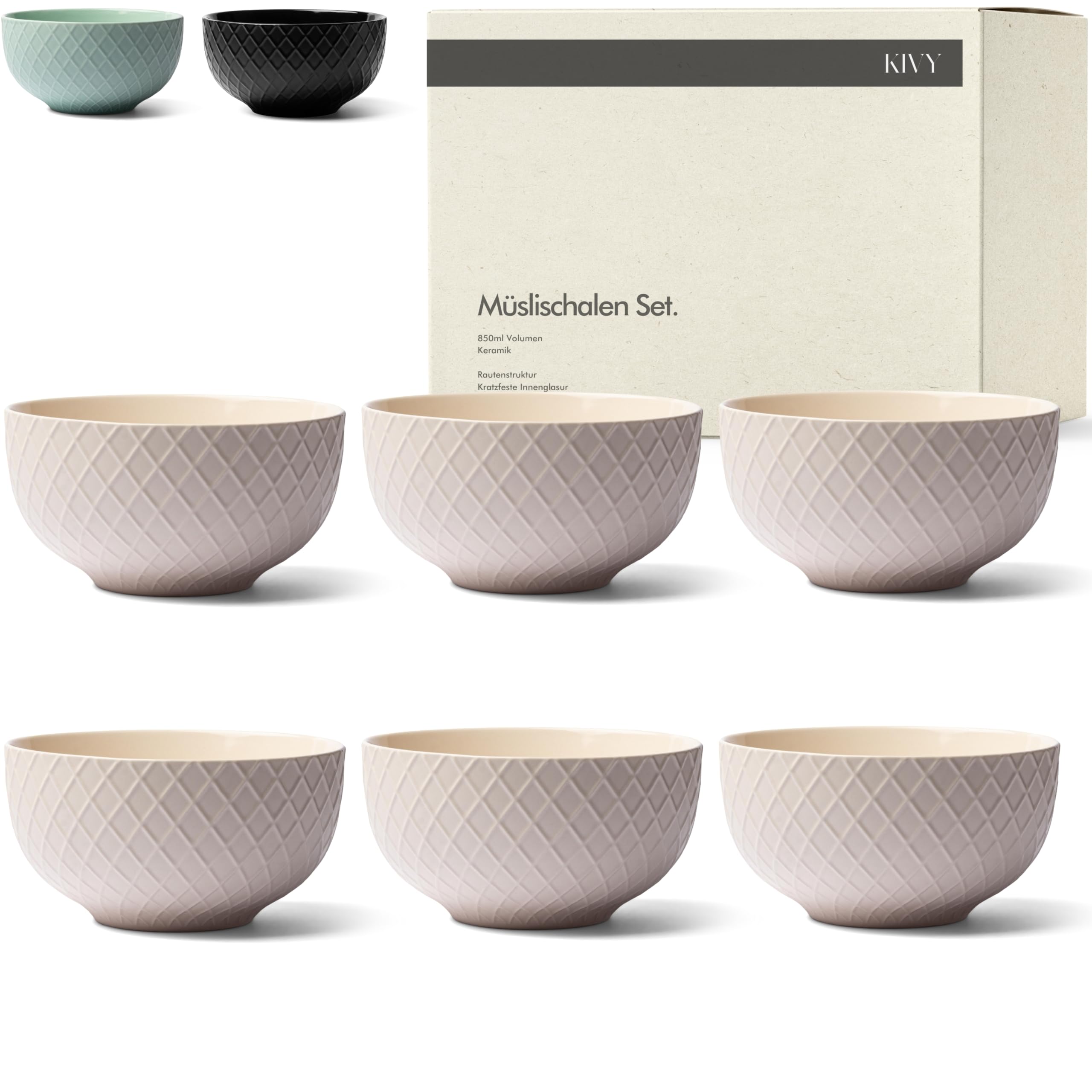 KIVY Zestaw miseczek do zupy i musli – 6 x 850 ml – duże miski ceramiczne (kremowo-biała)