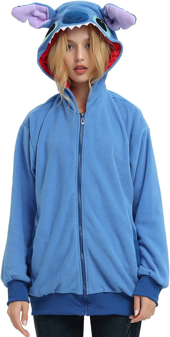 Lilo and Stitch Hoodie Jacket for Adults and Teens. Halloween Animal Costume for Women,Men and Teenagers.(XL) Blue