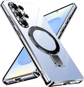 for Samsung Galaxy S25 Ultra Case Ultra-Thin TPU with Ma gnetic Stand [Military-Grade Shockproof] Slim Anti-Yellowing Flexible Soft Cover & 360 Kickstand Black 28-s25u-01