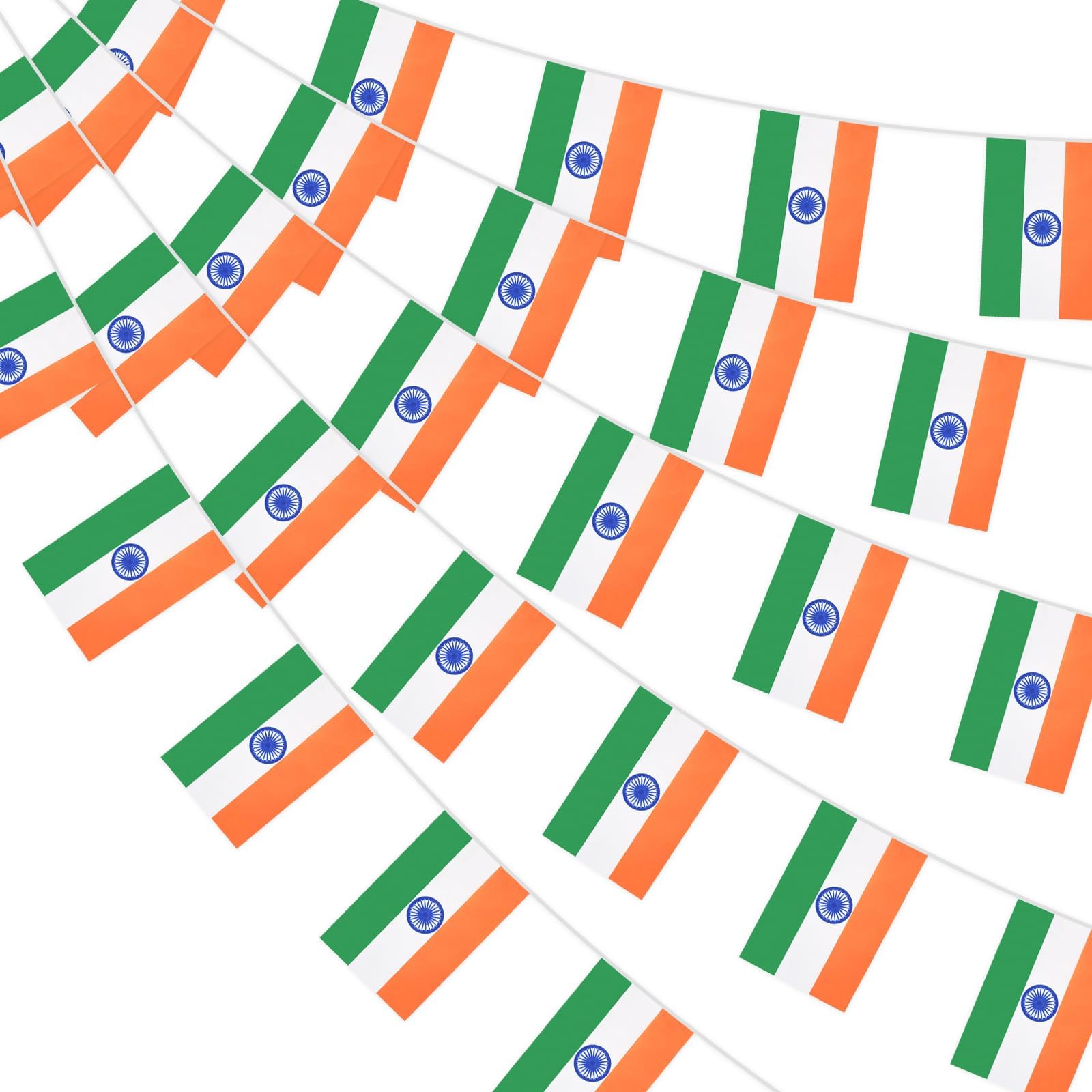 32.8ft 38 Pcs Rectangle Indian Flags Pennant Banner - Mini India String Banner Flag, Saffron White Green Tiranga Flags Bunting Banner for National Independence Republic Day Outdoor Indoor Decorations