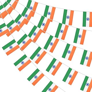 32.8ft 38 Pcs Rectangle Indian Flags Pennant Banner - Mini India String Banner Flag, Saffron White Green Tiranga Flags Bunting Banner for National Independence Republic Day Outdoor Indoor Decorations