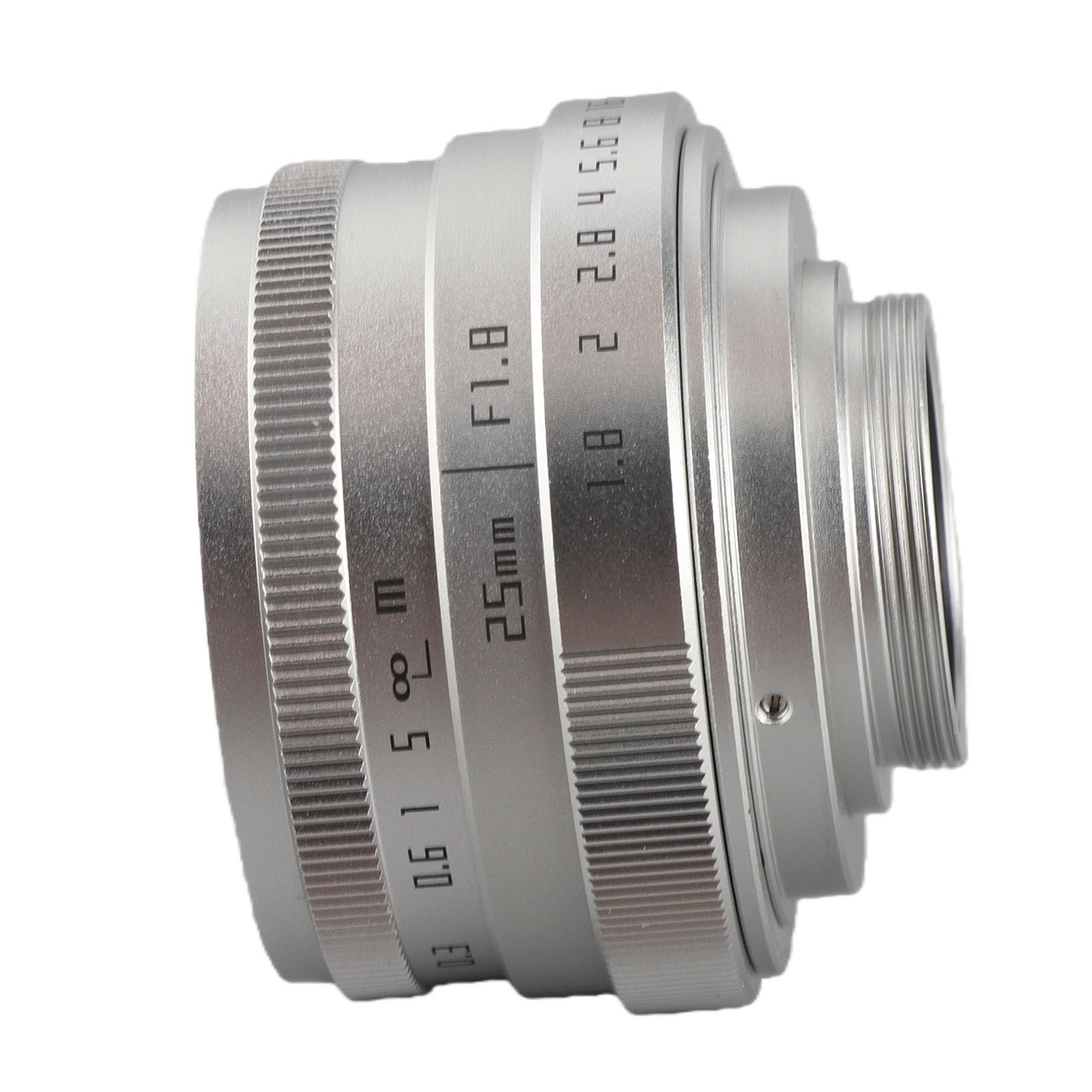 Yunir Fotocamera 25mm F1.8 Obiettivo grandangolare, Lega 25mm Lunghezza focale, f/1.8 Aperture CCTV C Mount Obiettivi grandangolari per DSLR(Argento)