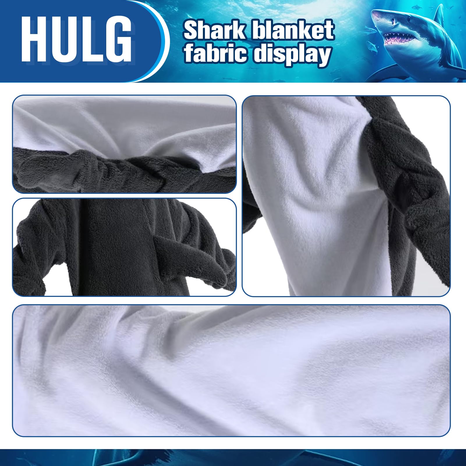 HULG Shark Costume,Shark Blanket,Wearable Shark Sleeping Blanket,Soft and Comfortable Crystal Fleece Hooded Shark Sleeping Bag,carnival clothing - Image 4