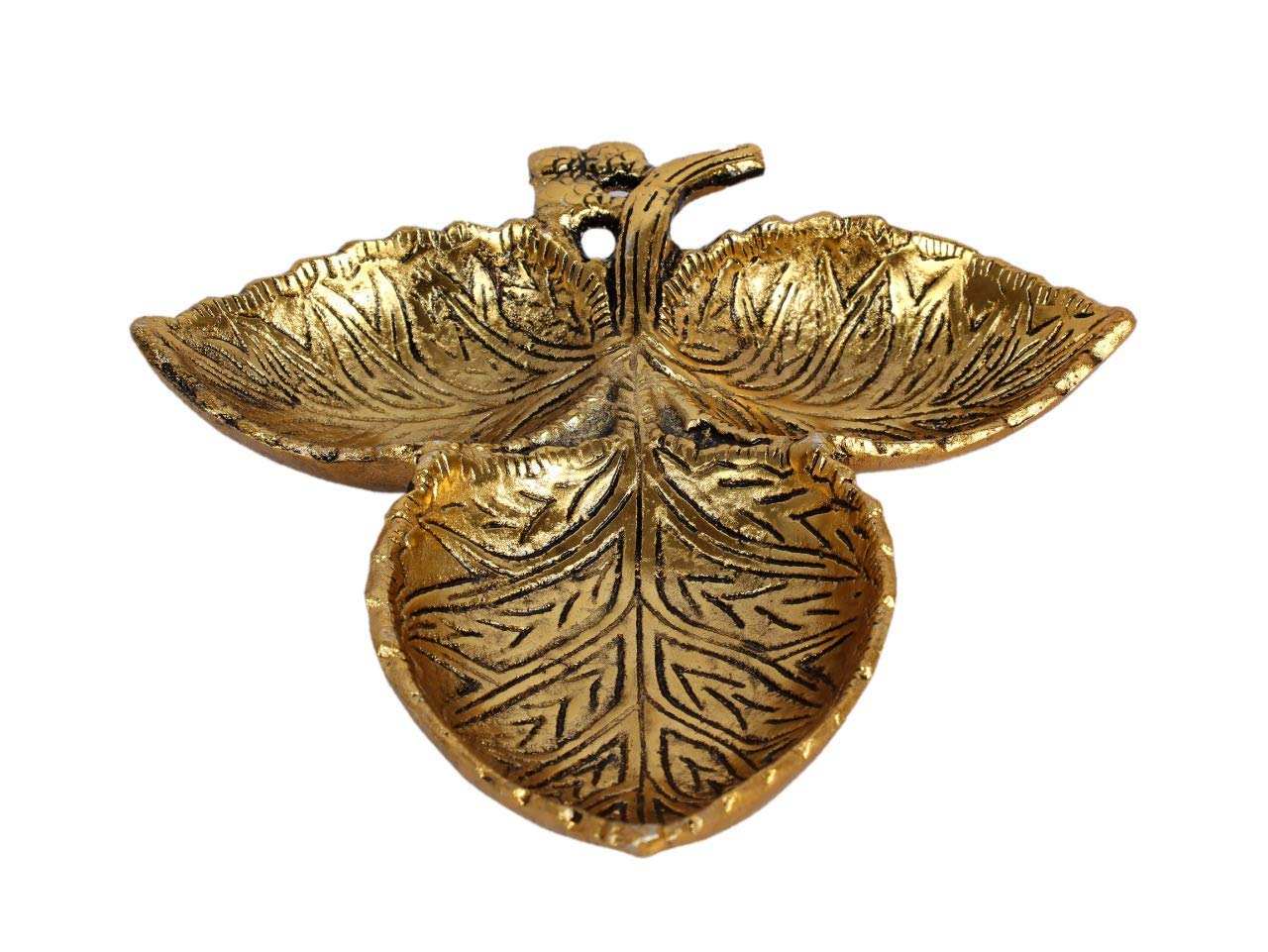 PRINCE HOME DECOR & GIFTS Aluminum Floral Leaf Pattern Dry Fruit Tray (Golden, 15 x 15 x 4 cm) - Image 2 thumbnail