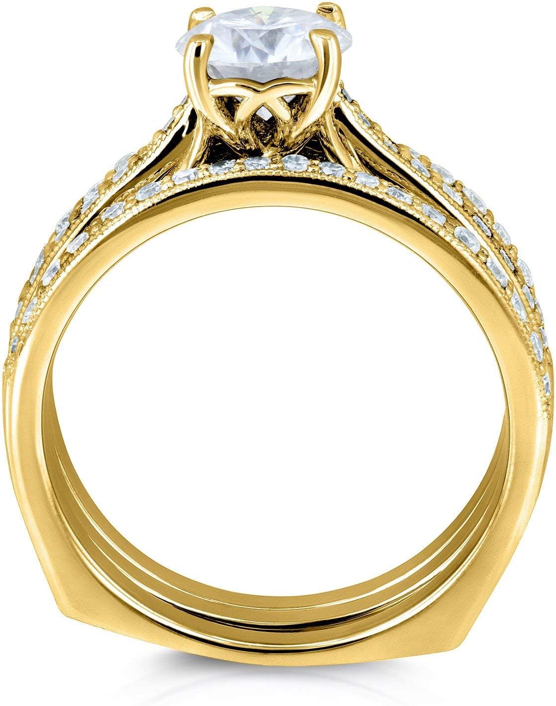 Kobelli Round Diamond Square European Shank Vintage Style Trellis Bridal Set 1 3/5 CTW 14k Yellow Gold, 3 Piece