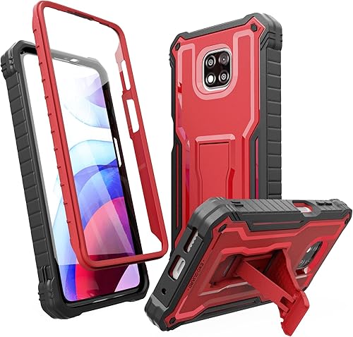 ExoGuard Funda para Moto G Power 2021, funda de goma a prueba de golpes de cuerpo completo, protector de pantalla integrado y soporte (rojo)