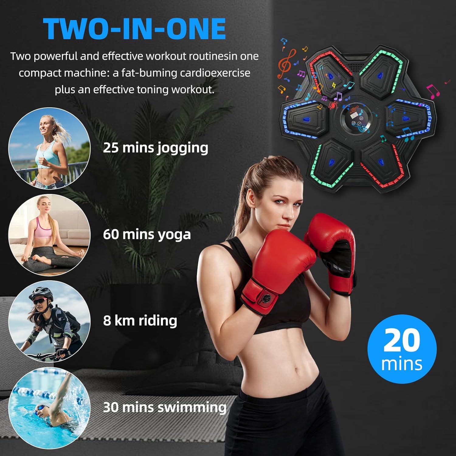 Music Boxing Machine with Boxing Gloves, Wall Mounted Intelligent Music Boxing Trainer (Style-B)