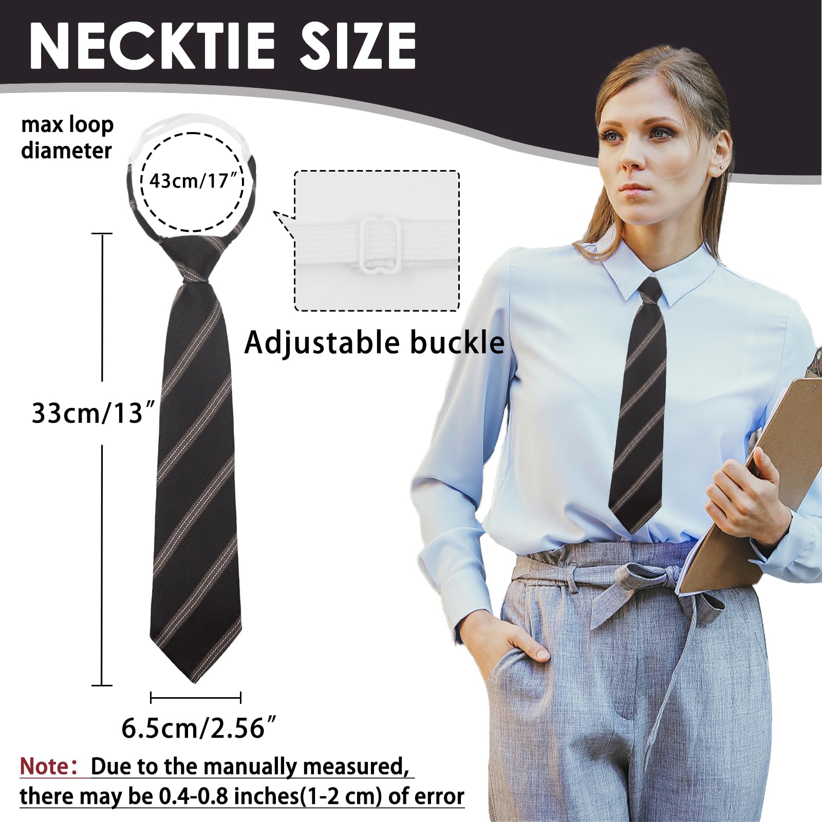 Corbatas preatadas para mujer, lazos ajustables para niñas/niños, corbata delgada de 2.56 pulgadas para escuela, boda, negocios, Rayas marrones y negras 4
