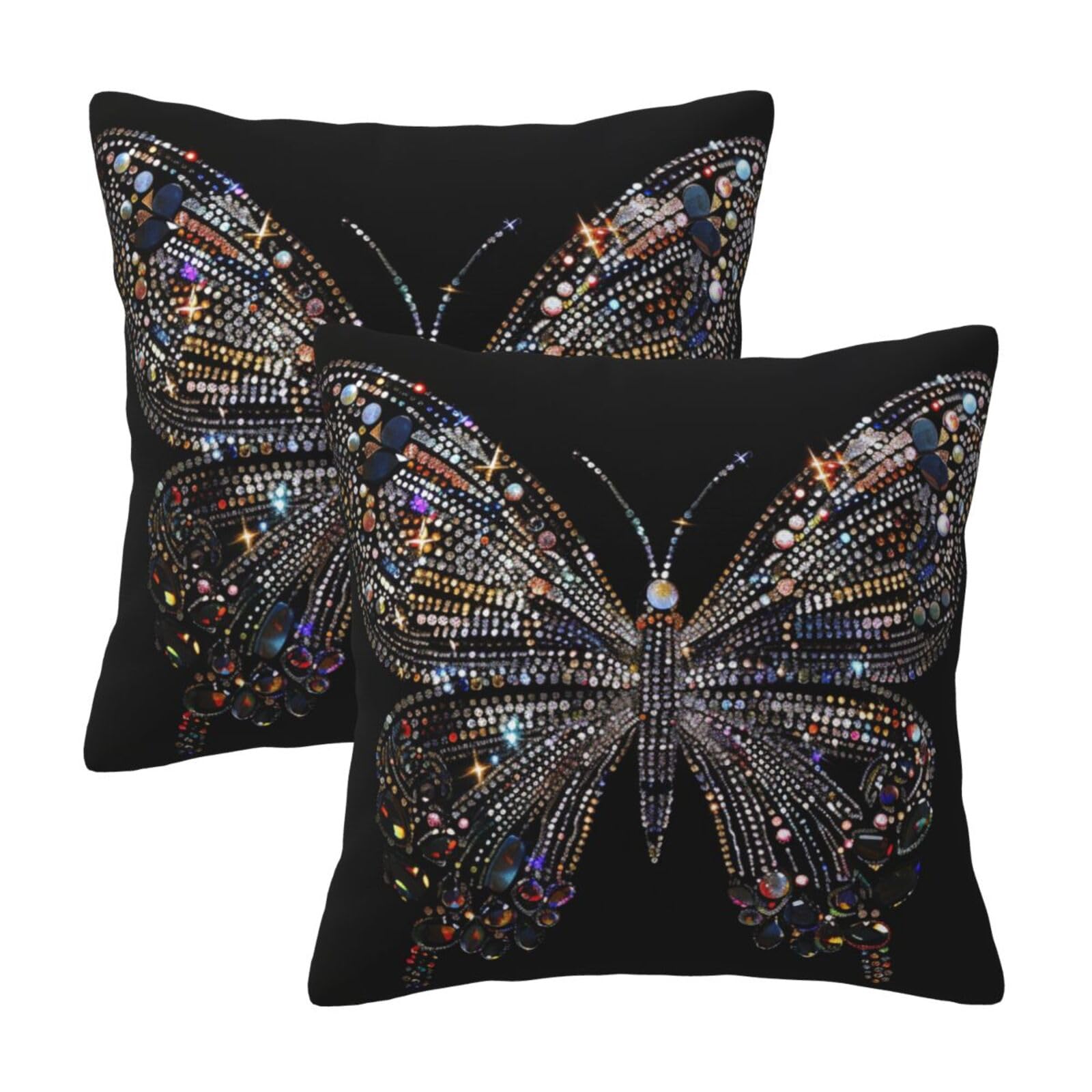 kkvhhyuo Colorful Rhinestone butterfly Print Pillow Covers Set of 2, Square Decorative Cushion Covers with Hidden Zipper, Throw Pillow Cases for Living Room Sofa Bed Chair, 50x50 cm