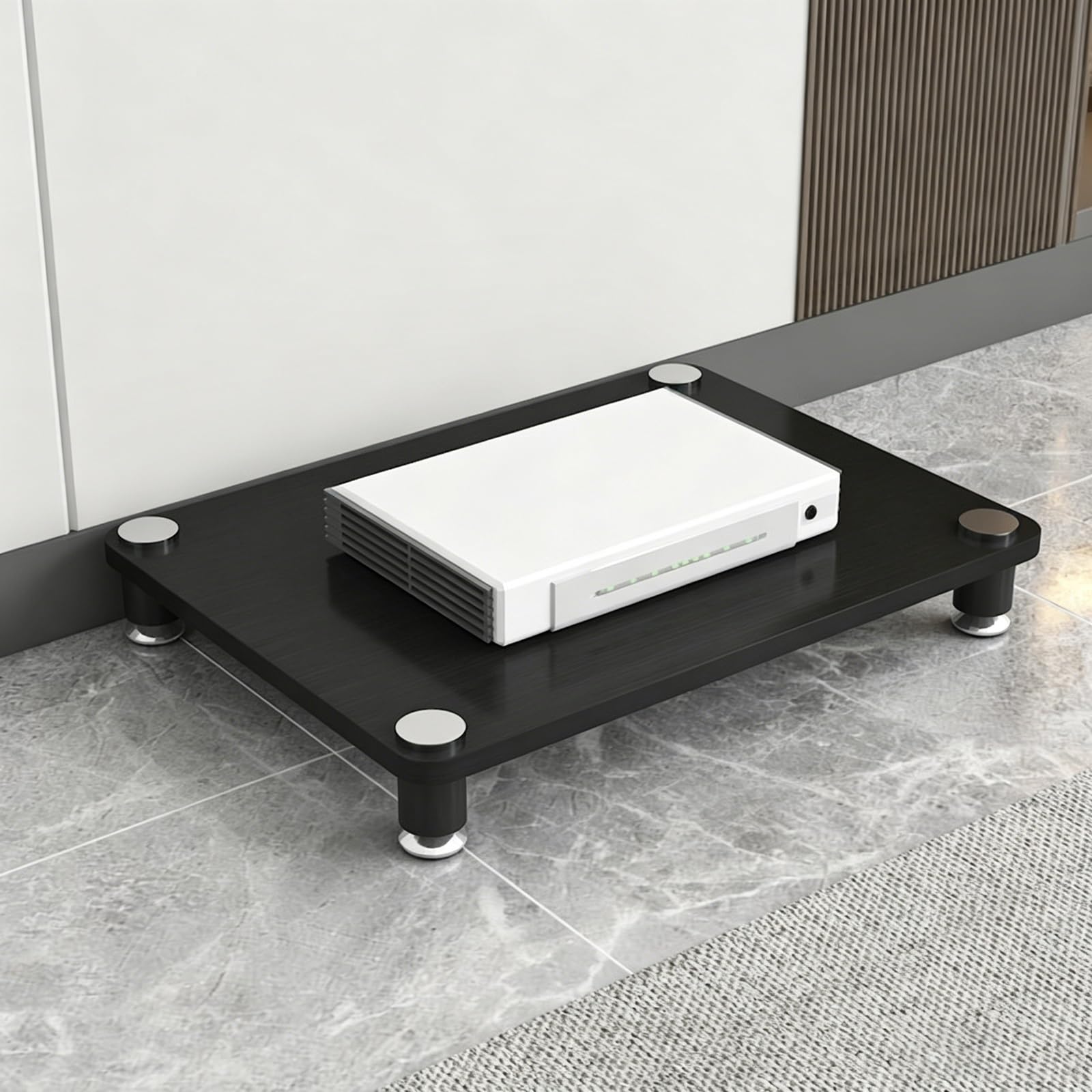 Support multimédia haut de gamme noir pour meuble AV multifonction et matériel hi-fi de salon