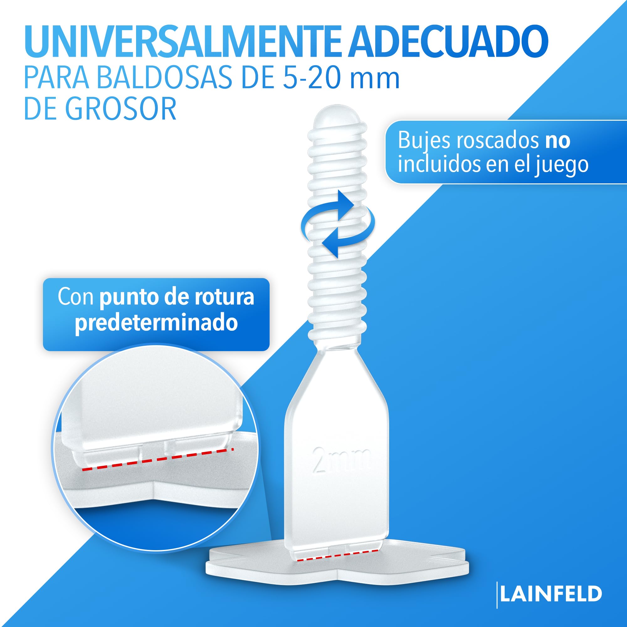 LAINFELD Sistema de nivelación de azulejos, ancho de 2 mm, espaciadores para colocar azulejos, herramienta para colocación de baldosas, cruz de 2 mm
