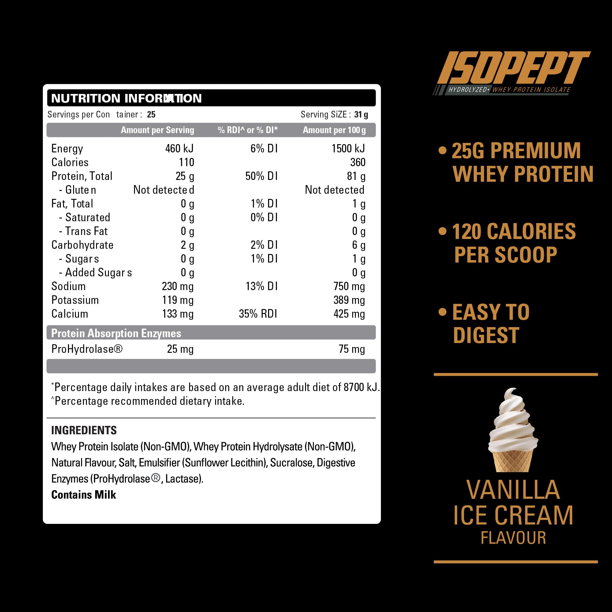 IsoPept Hydrolyzed Whey Protein Powder by EHPlabs - 100% Whey Protein Isolate & Hydrolysate, 27g of Protein, Non-GMO, Gluten Free, Fast Absorbing, Easy Digesting, 27 Serves (Vanilla Ice-Cream) — Amazon image 2
