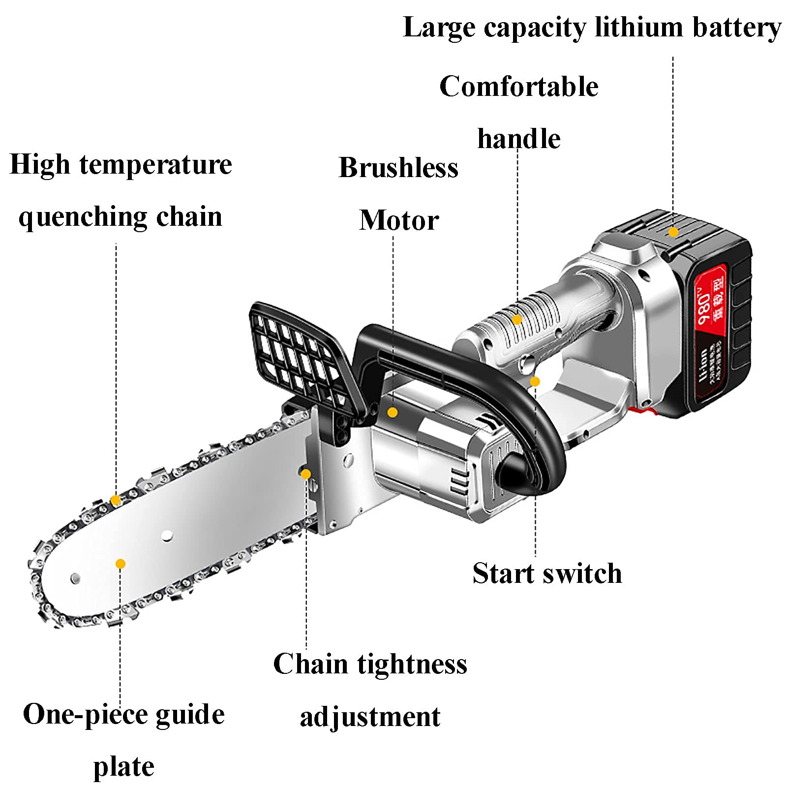 Tronçonneuse sans Fil, sécateur électrique alimenté par Batterie avec 1 Batterie, sécateur de Branches d'arbre, Longues Heures de Travail (cisailles de 10 Pouces)