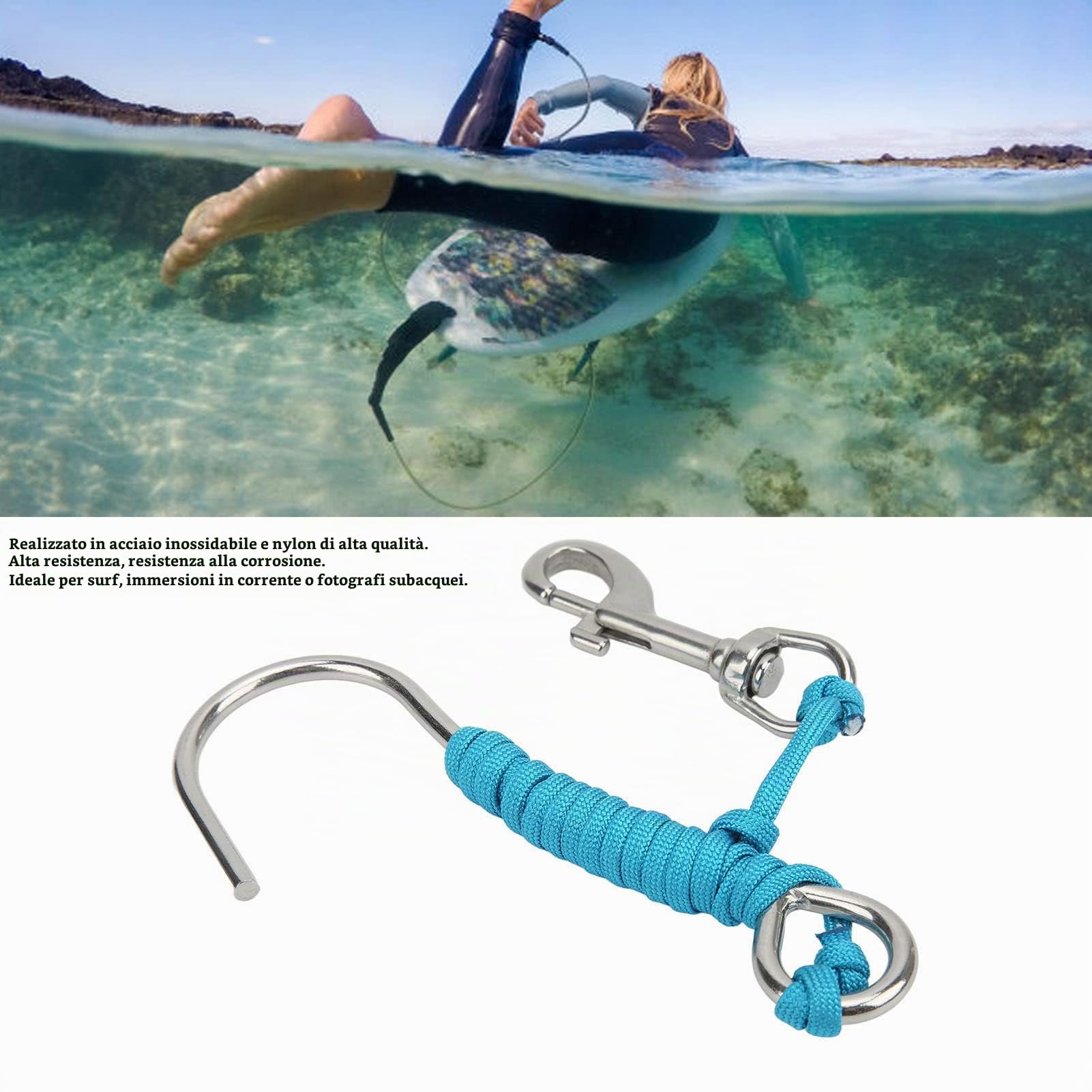Gancio per Immersione, Gancio per Immersioni subacquee, Gancio per Immersione alla Deriva, Gancio Singolo per barriera corallina in Acciaio Inossidabile con Bobina a Spirale per Immersioni in Grotta