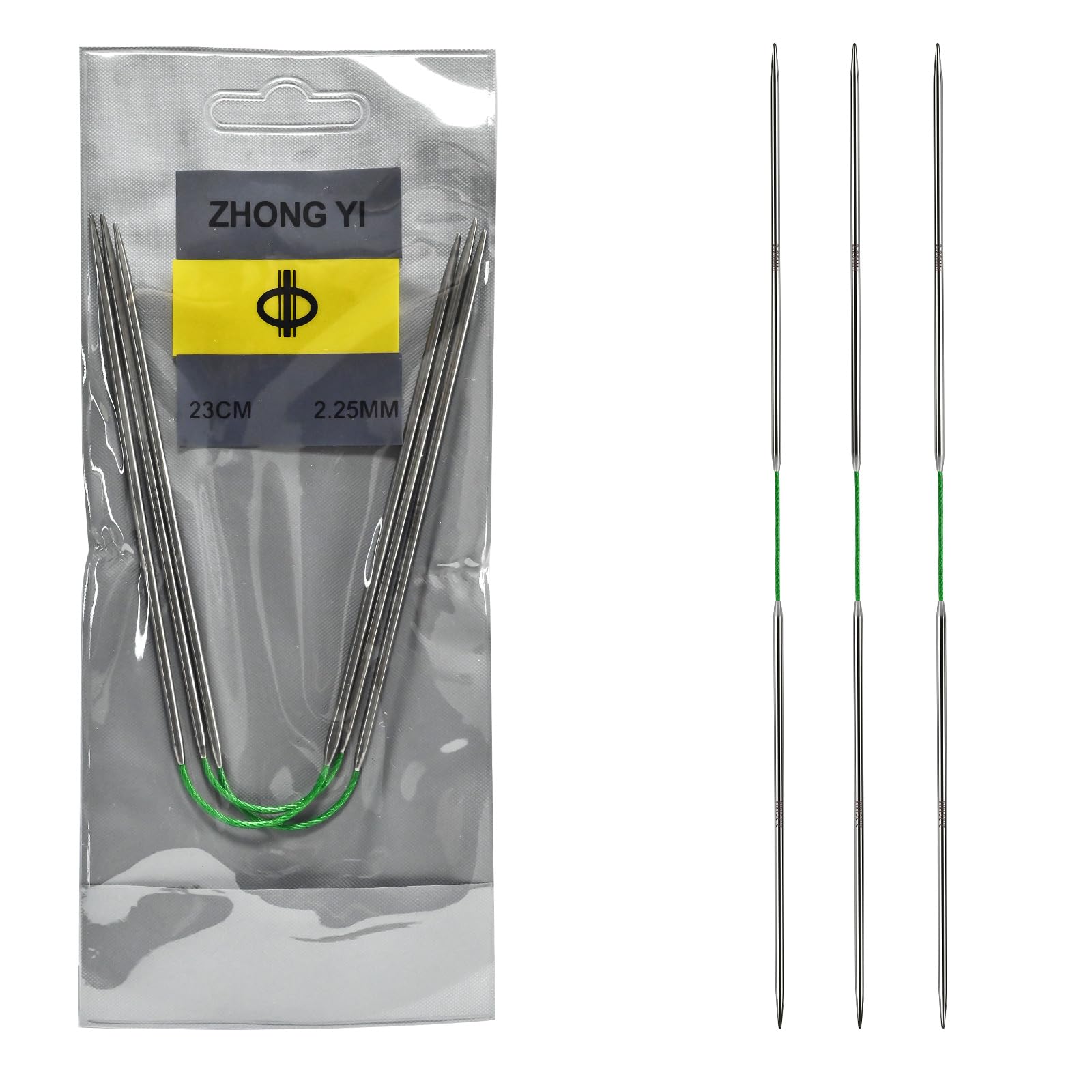 Soosui Ferri circolari da 2,25 mm US1 | Confezione da 3 aghi circolari flessibili a doppia punta da 23 cm, cavo da 3 cm, resistenti e lisci per maglioni, calze, cappelli e altri progetti di lavoro a