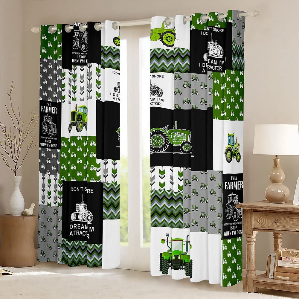 Feelyou Tractor Curtains Farm Tractor 30%-50% Blackout Curtain for Kids Boys Girls Cartoon Car Window Drapes Harvester Excavator Window Treatments Green 42W X 63L?2 Panels