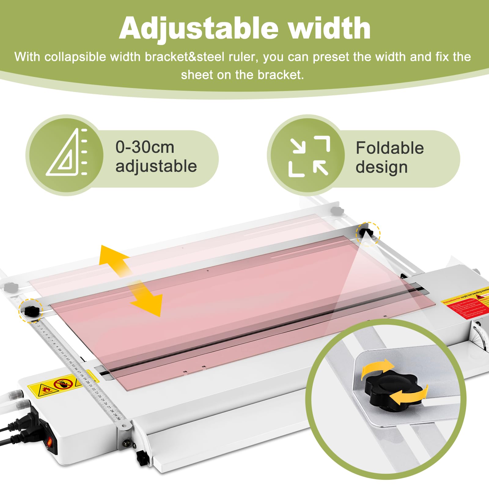 Cintreuse acrylique 60 cm 800 W Machine à cintrer la chaleur acrylique avec angle réglable de 0-90 degrés, largeur 0-30 cm, température 0-100 ℃, pour 1-6 mm PVC/PC/ABS/PP, etc.