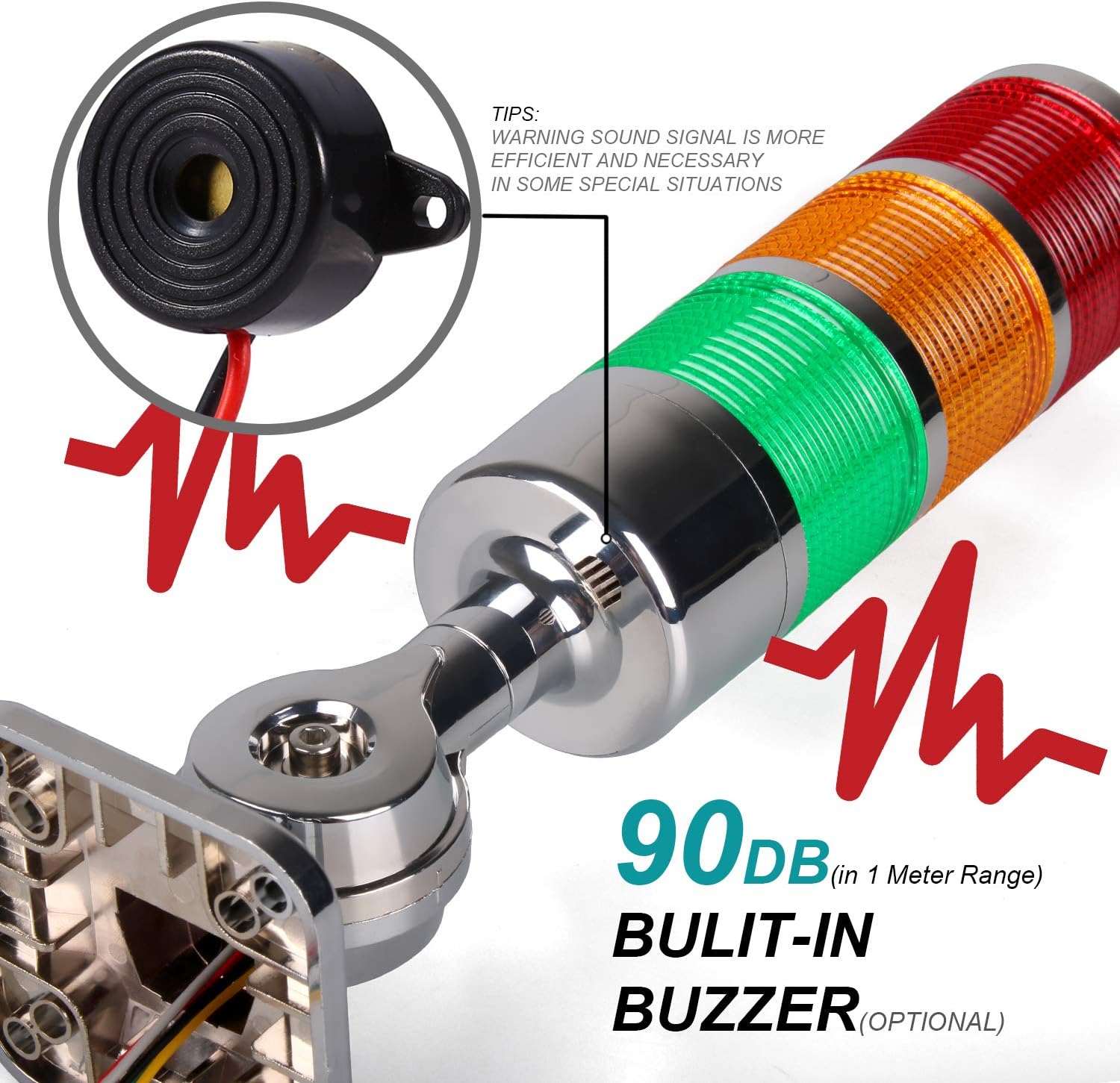 12-24V LED Stack Tower Lights, Industrial Warning Lights, Andon Lights, Column Signal Tower Indicator Lamp Beacon, Continuous/Flashing Light Switchable, 3 Level (with Buzzer) : Industrial & Scientific