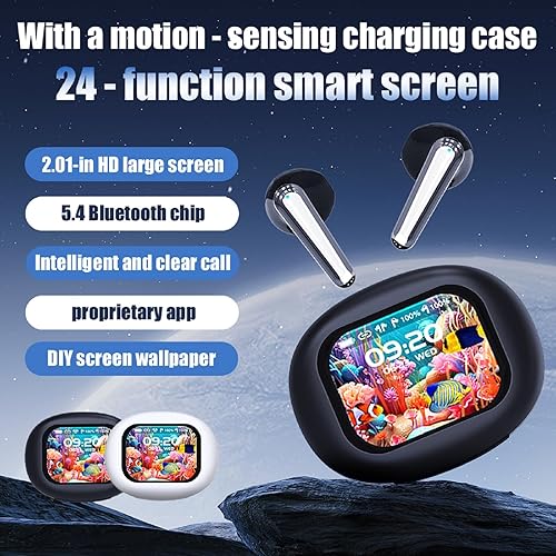 Miniatura 7 de Auriculares inteligentes para juegos con detección de movimiento, Bluetooth 5.4 inalámbricos con funda para pantalla táctil, auriculares TWS en el
