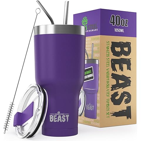 Beast 40 oz Tumbler Stainless Steel Vacuum Insulated Coffee Ice Cup Double Wall Travel Flask (Purple)