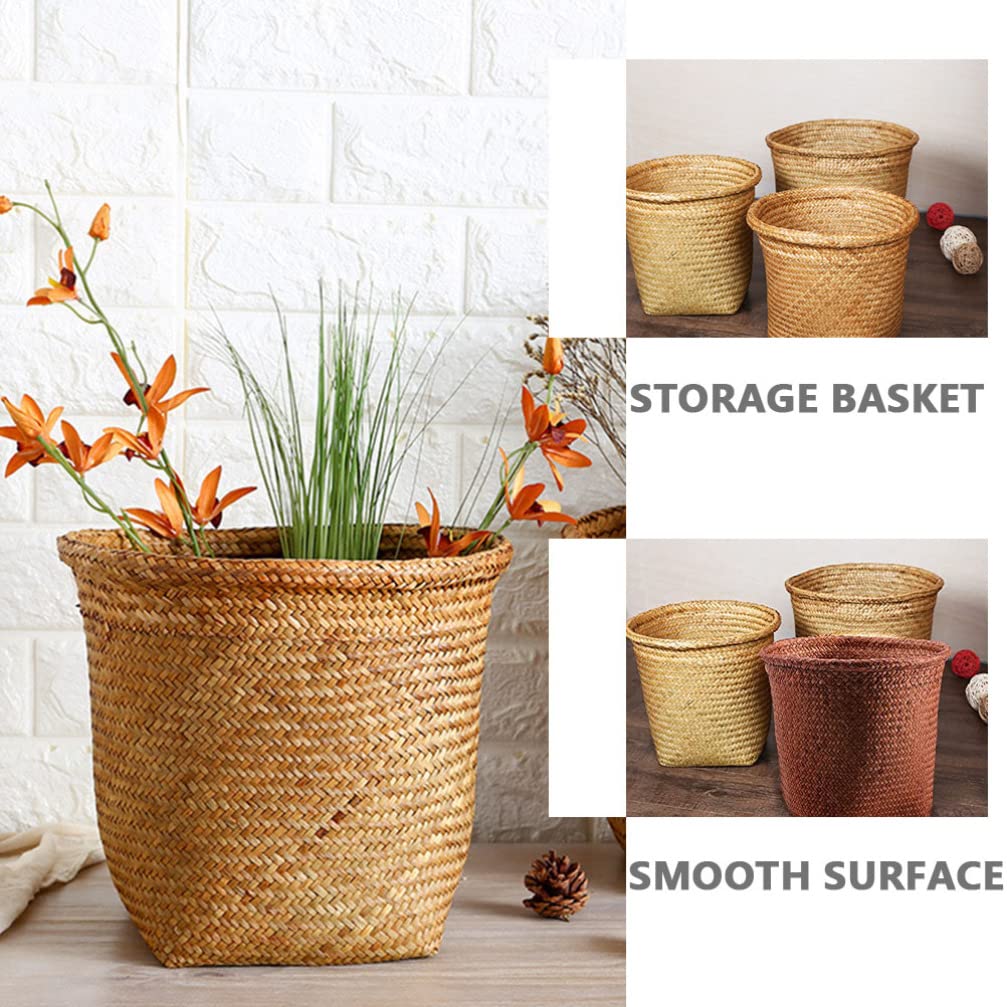 Operitacx Handmade Woven Rattan Storage Basket Decorative Sundries Container for Living Room Bedroom Bathroom Lightweight Waste Basket