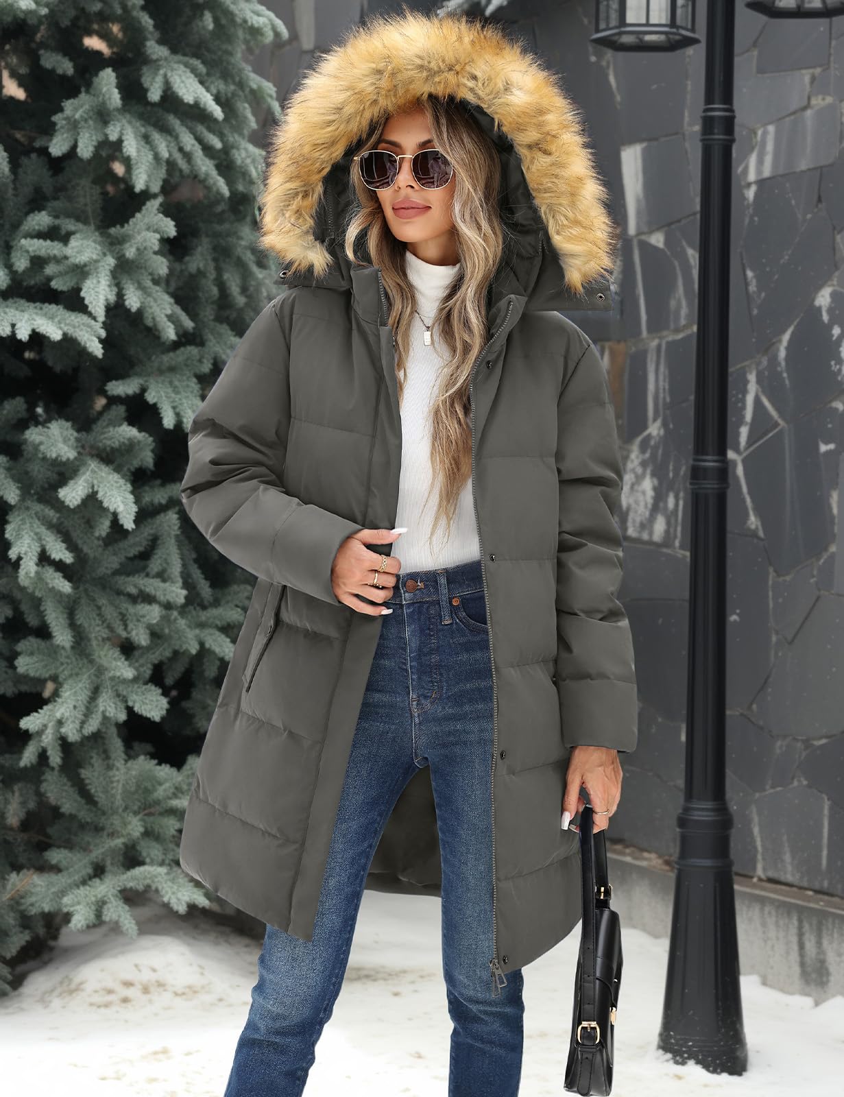 heekpek Cappotto Donna Invernale Lungo Imbottito con Cappuccio