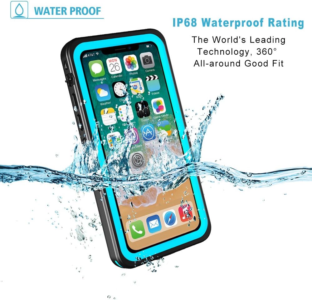 CellEver Compatible with iPhone Xs/X Case Waterproof Shockproof IP68 Certified SandProof Snowproof Full Body Protective Cover Designed for iPhone X/iPhone Xs 5.8 inch - FS Ocean Blue
