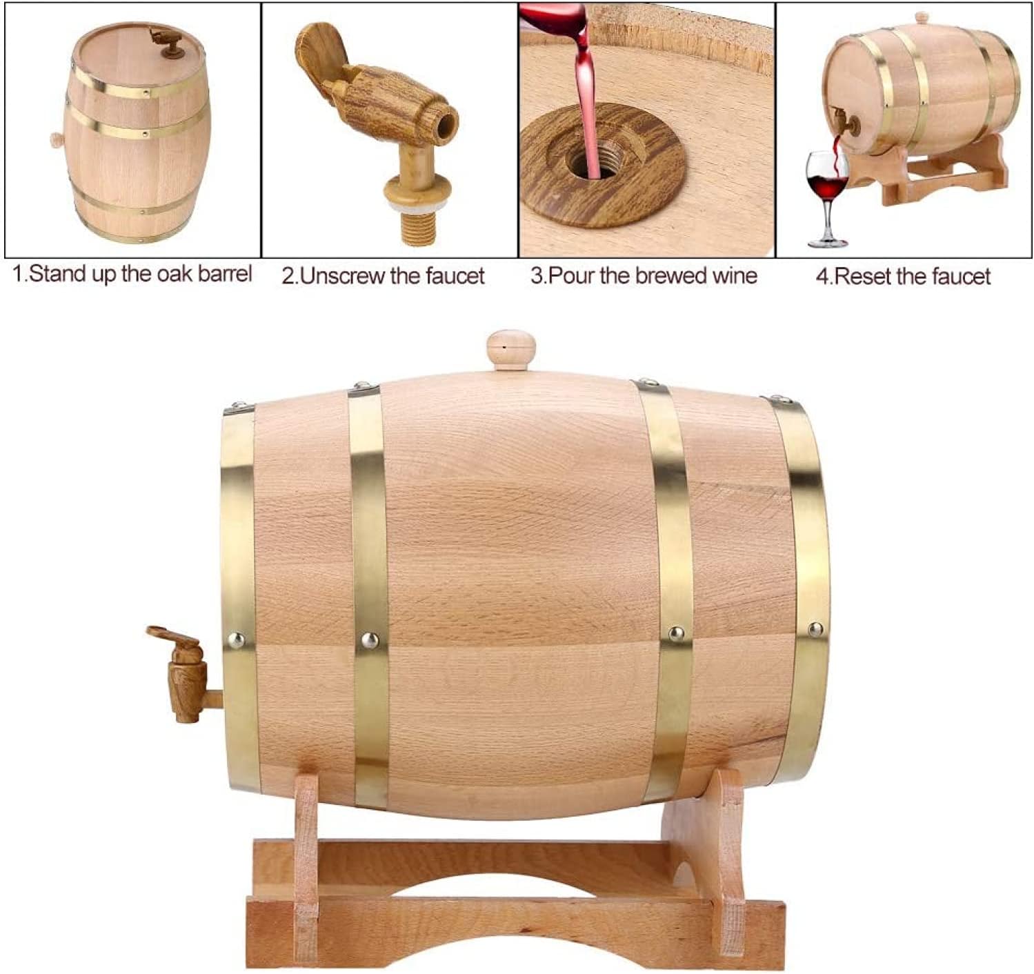 Wine Barrel-10L Vintage Wood Timber Wine Barrel Dispenser for Whiskey Bourbon Tequila