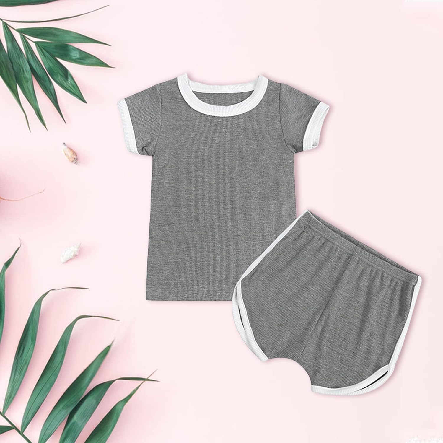 Baby Short Sleeve T-Shirts and Shorts Cute Summer Outfits Ribbed Knit Loung𝐞wear Cotton 𝐏ajamas Set Athletic Outfits