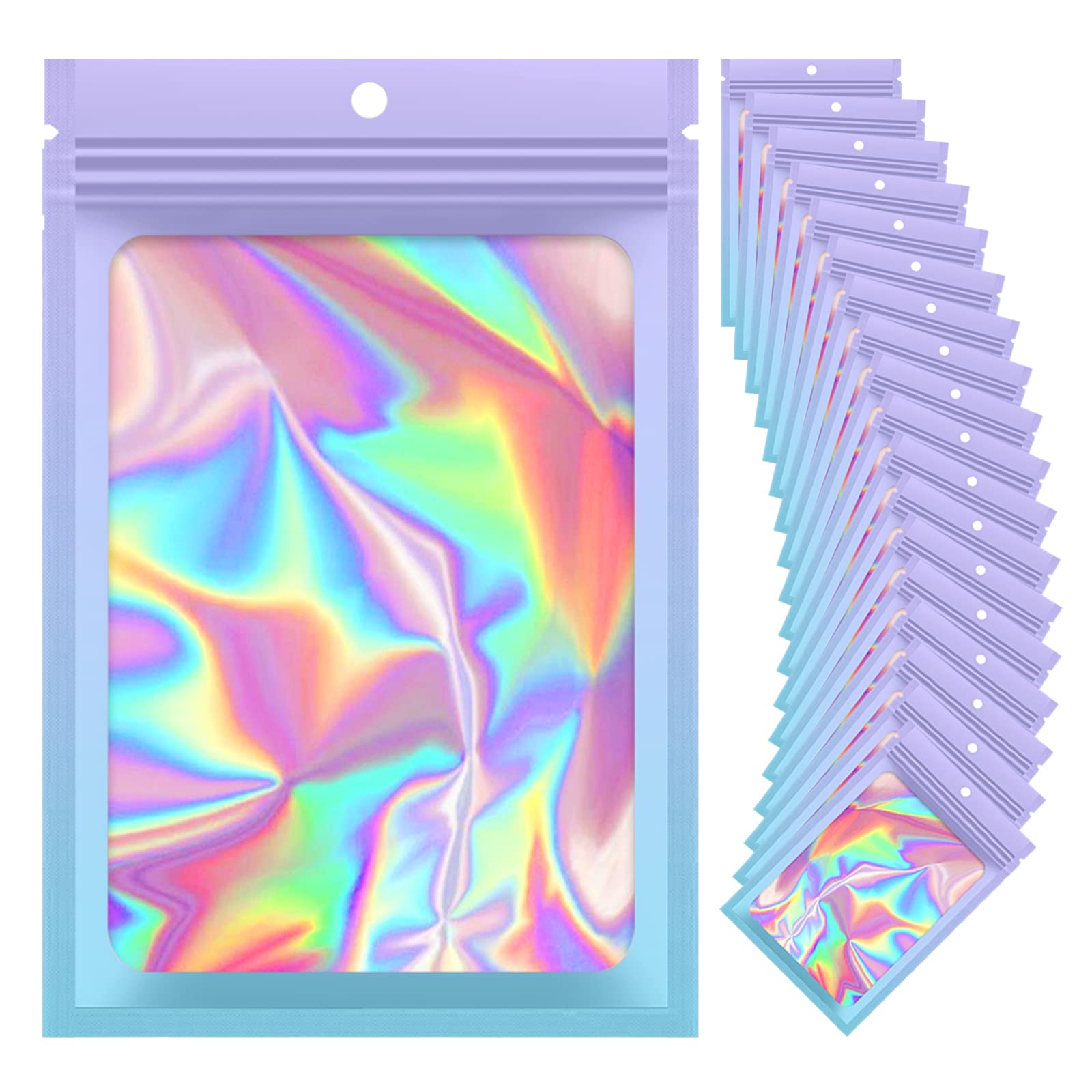 100 Pieces Resealable Mylar Bags, Smell Proof Bags with Clear Window for Food Storage Party Favor Packaging Small Business (Purple&Light Blue, 2.8×4