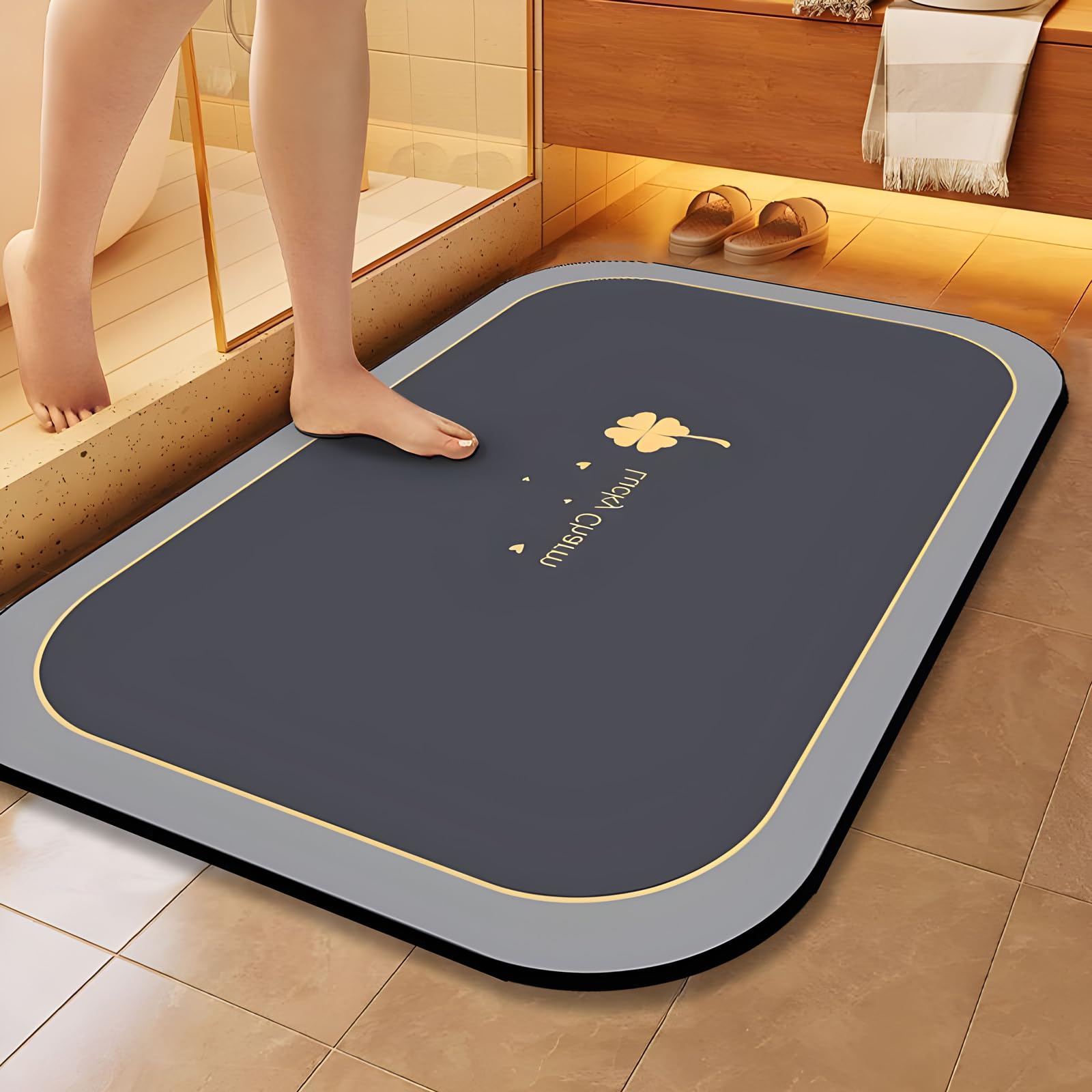 Bath Mat Bathroom Shower Floor Mat Rug, Diatomite Super Absorbent Shower Mat Non-Slip Quick Drying Easy to Clean, Suitable for Bathroom Bathtub Kitchen Door Floor Mat, S(40*60cm(15.8*23.6in))