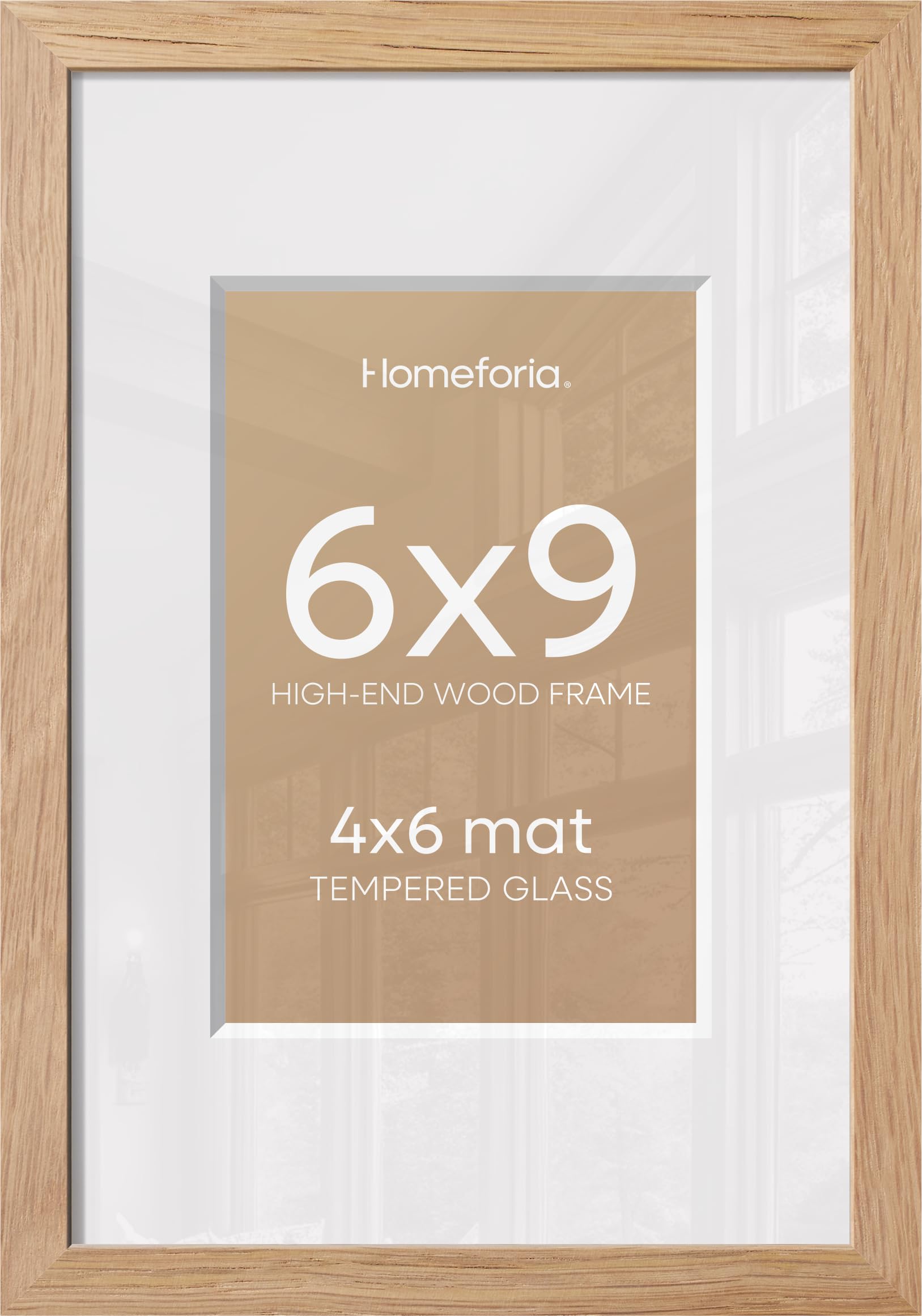 Homeforia 6x9 Natural Oak Picture Frame, High-End Wood, 4x6 Mat, Glass | High End Solid Oak Wood, Tempered Glass, Acid-Free 4x6 Removable Mat, 6x9 Edge-to-Edge Display 9x6, Wall Kit, Set Of 3