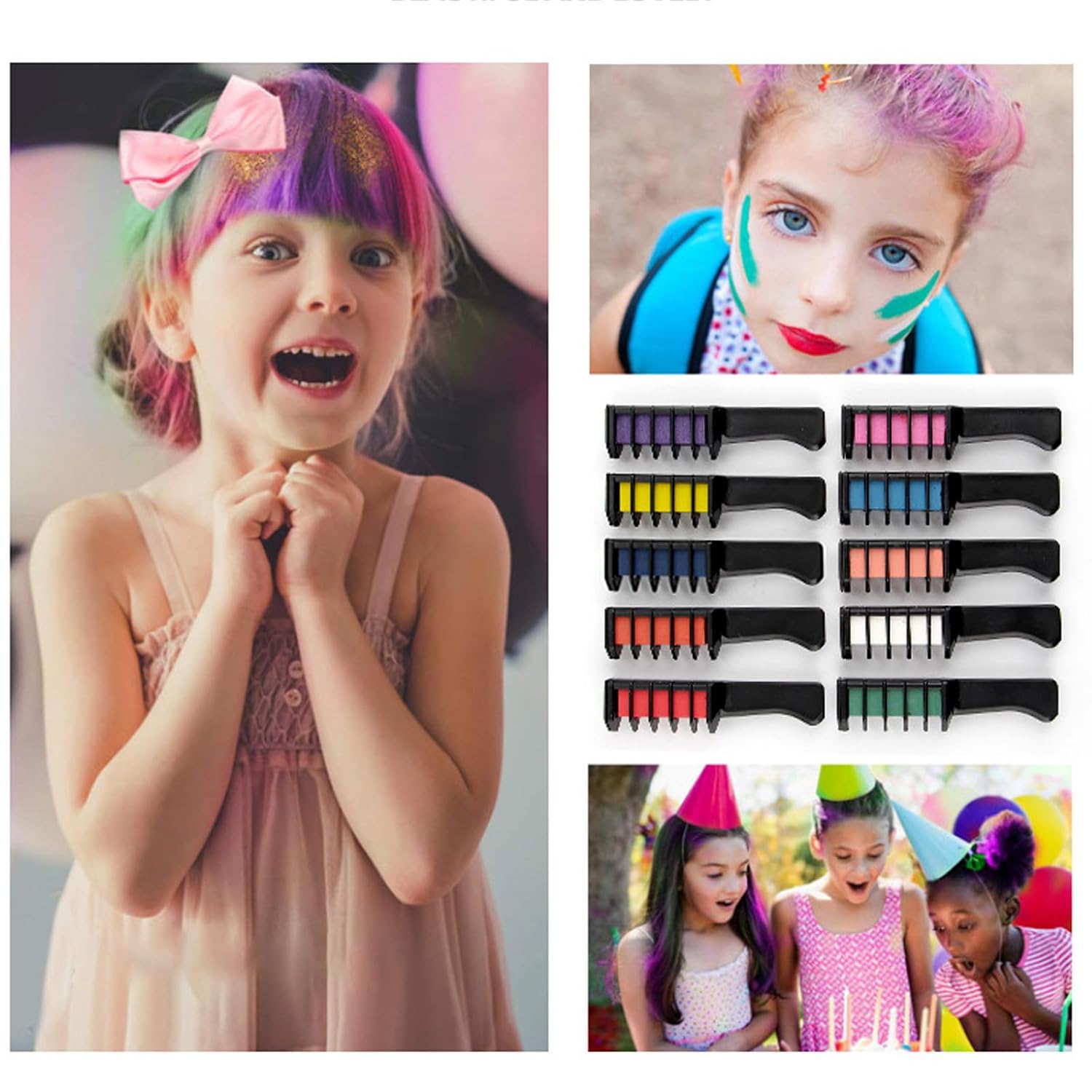10 Colors Hair Chalk Comb,New Hair Dye Comb Temporary Hair Color Dye Washable,Christmas Girl Gifts,Temporary Hair Color Chalk Sticks for Parties
