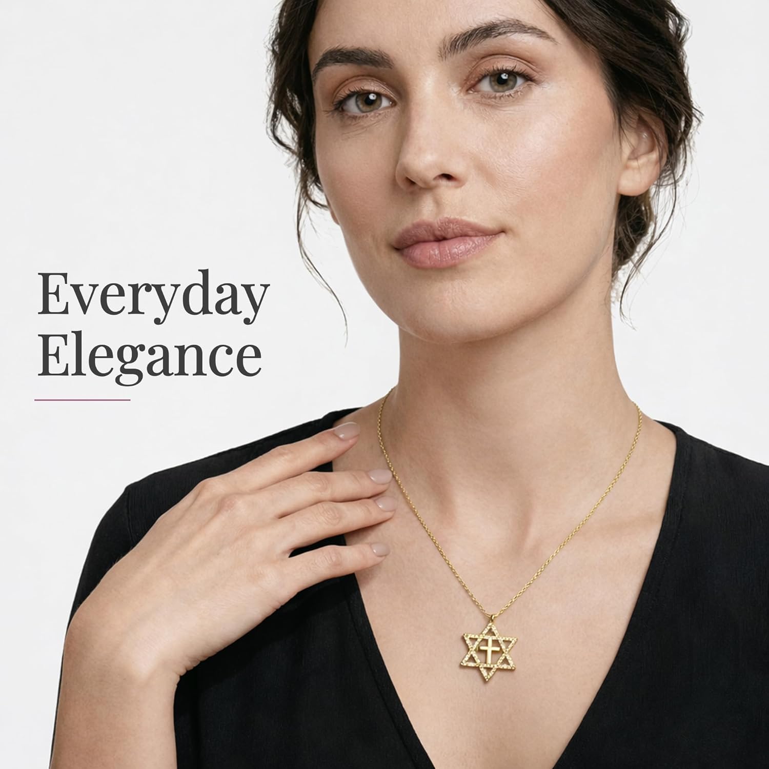 Alef Bet by Paula Star of David and Cross Sparkling Necklace - Image 2