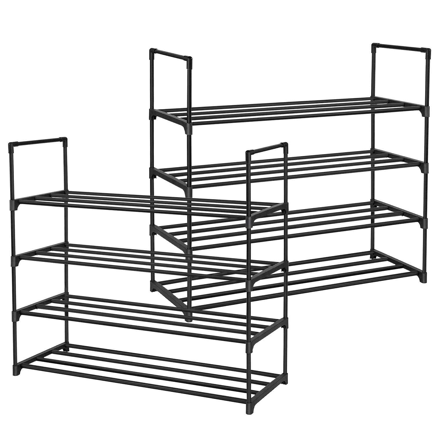 SONGMICS Set of 2 Shoe Racks, 4-Tier Shoe Organizers, Hold up to 40 Pairs of Shoes, Stackable Shoe Towers for Living Room, Entryway, Black ULSA08BK
