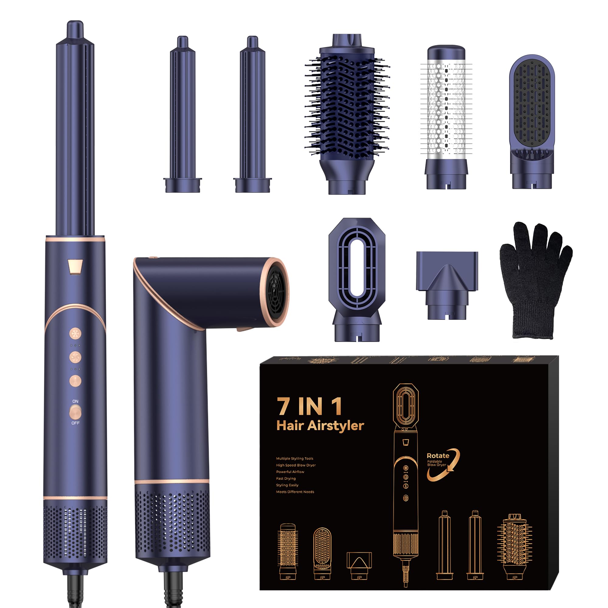 Secadores de Pelo Hair Styler 7 in 1 Cepillo de Aire Caliente Hair Curler con Cepillo Alisador Pelo Cepillo Moldeador de Pelo Cepillo Secador per Asciugare, Arricciare, Raddrizzare, 110000 RPM