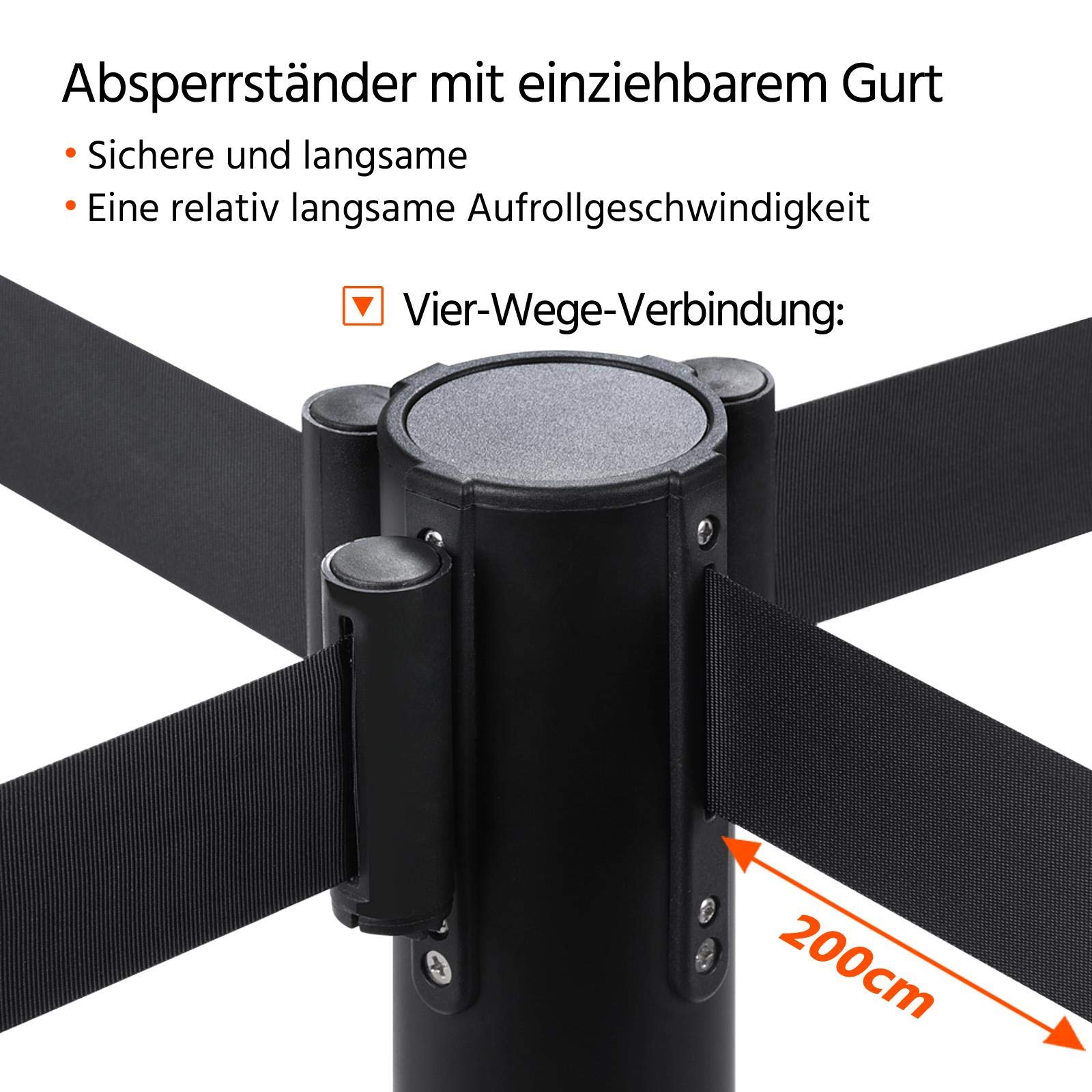 Yaheetech 2 Paletti Delimitazione Spazi Colonnine Segnapercorso con Nastri Retrattili 2 Metri Altezza 92 cm Transenne Eliminacode Separacode Neri