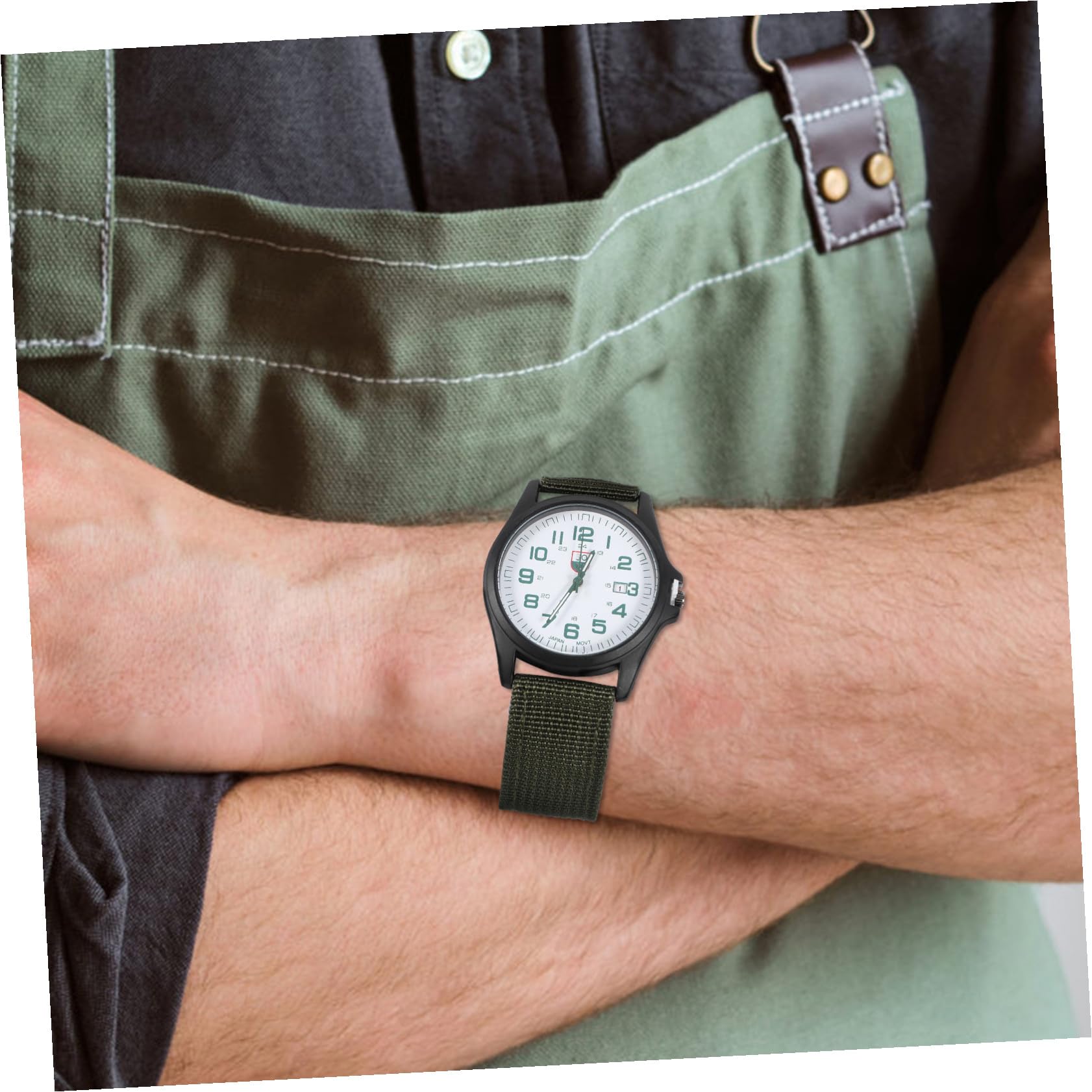 Reloj de Pulsera Calendario Integrado para Hombre de Cuarzo Correa de Nylon Tejido Verde y Diseño Deportivo Elegante para Uso Diario