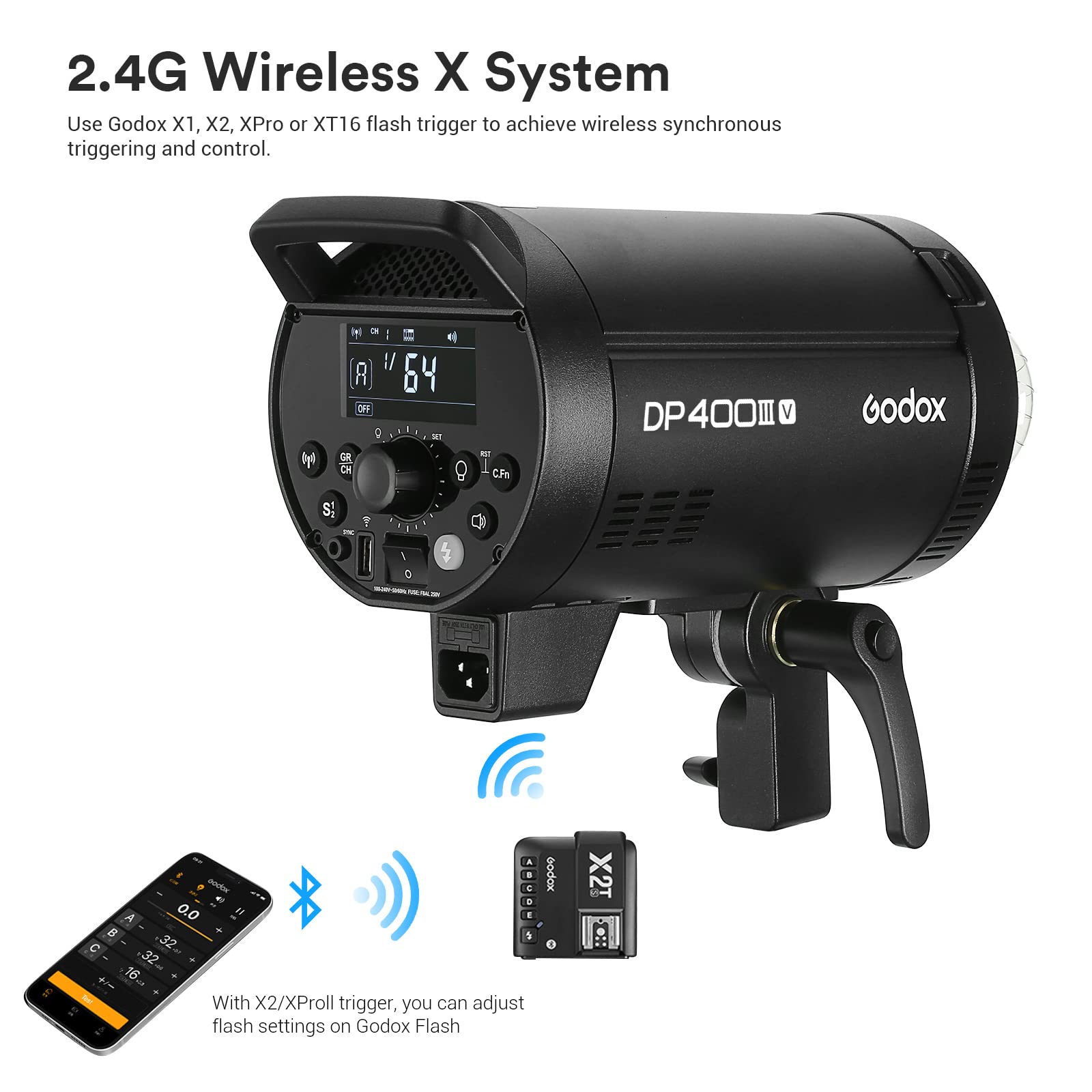 Godox DP400IIIV DPIII-V 400W Flash de Studio avec 30W COB LED Modeling Lampe 5800K ± 200K, GN87 400Ws Puissant Flash Professionnel avec Godox 2.4G sans Fil X Système Bowens Mount Flash Stroboscopique