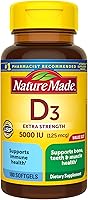 Nature Made Vitamin D3 5000 IU Softgels - Extra Strength for Bone, Immune, Muscle & Teeth Health, 180 Ct USP Verified