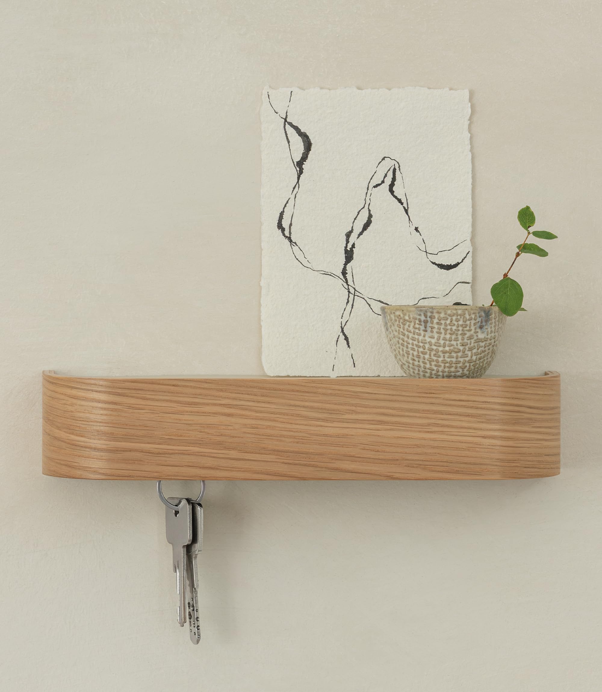 Kazai. Key Holder 'Toke' | Minimalist Key Hook Design from Berlin | Modern Key Holder Wall Mount with Wooden Shelf | Key Rack for Wall as Entryway
