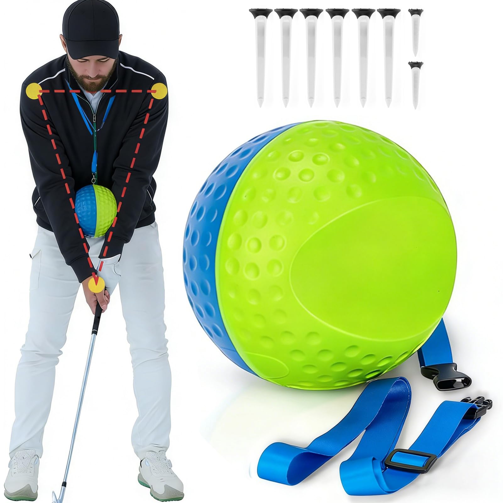 Golf-Trainingshilfe mit 8 Golf-Tees, Schaumstoff, zweifarbig