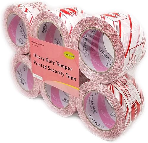 iMBAPrice 6 rollos de cinta de sellado de cartón blanca impresa de 110 yardas (6 x 330 pies de largo) de 3 pulgadas de ancho con letras rojas - "IF