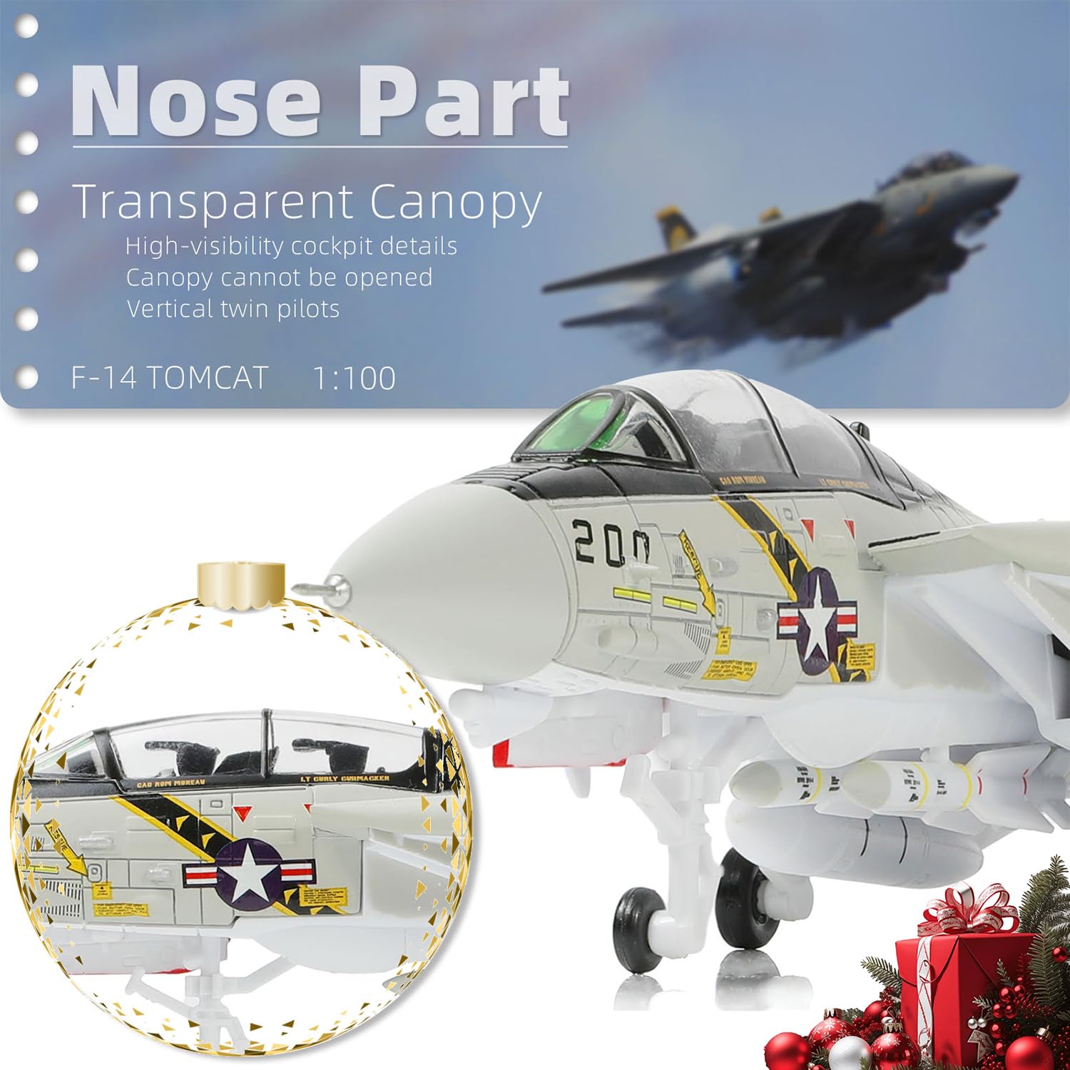 NUOTIE F-14A Tomcat 1/100 Metall Flugzeug Modellbausätze mit Ständer VF-84 Jolly Rogers DieCast Alloy Fighter Modell Jet Replik Vorgefertigte Militärflugzeugsammlung für Display oder Geschenk | VF-84 Jolly Rogers DieCast Alloy Fighter Model Jet Replica Pr
