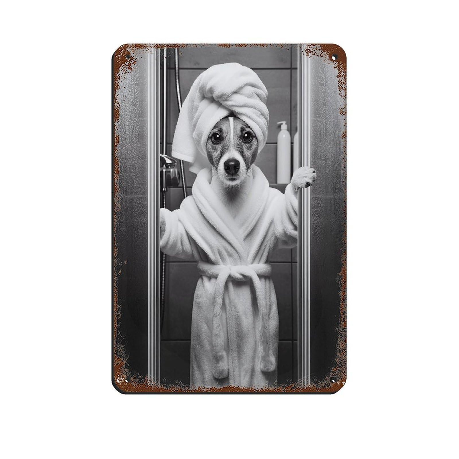 Lxwnze 20L X 30W Cm Jack Russell Terrier Bathroom Art Poster Tin Sign Vintage Metal Pub Club Cafe Bar Home Wall Art Decoration Poster Retro 8X12inch(20X30cm)
