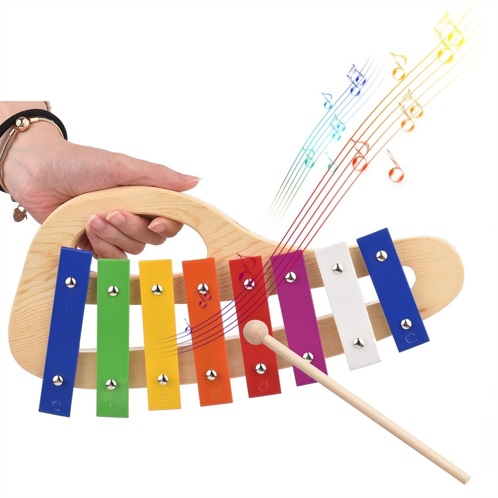 Ksylofony Ksylofon 8-klawiszowy Carillon 3mm Kolorowa Aluminiowa Płyta Z Uchwytem Mallet Stick Instrument Perkusyjny Glockenspiel