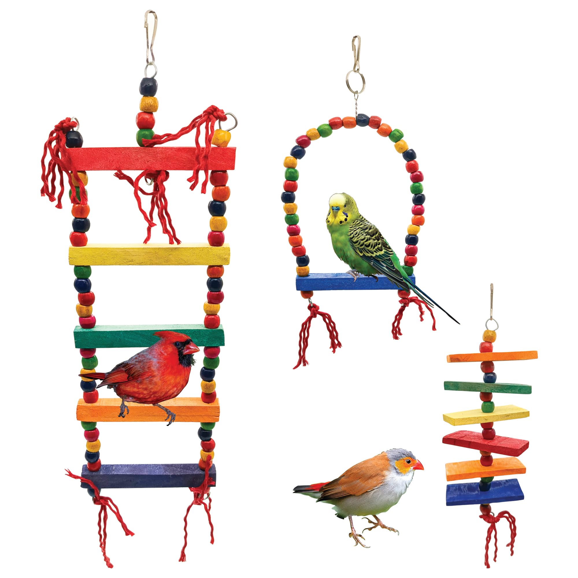 LAFANGA Bundle of 3 Bird Toys Ladder, Swing & Chewing Toy Wooden Multicolor for Budgies, Cockatiel, Finches, Kannur Birds - Made with Fine Wood (Color-1) (B0CMX4PSLW) Amazon Price History, Amazon Price Tracker
