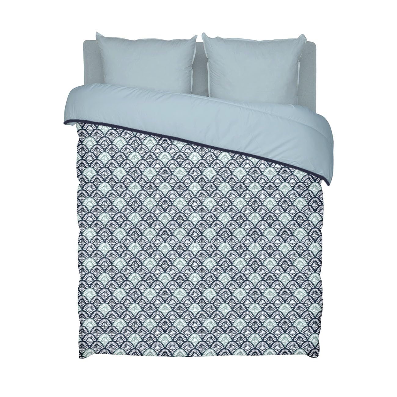 Bleu Calin Couette Imprimée Chaude Melinda 220x240cm Bleu Marine/Bleu Clair | Lit 2 Places, Microfibre, Édredon 350g/m², Fabriqué en France, Certifiée Oeko-Tex